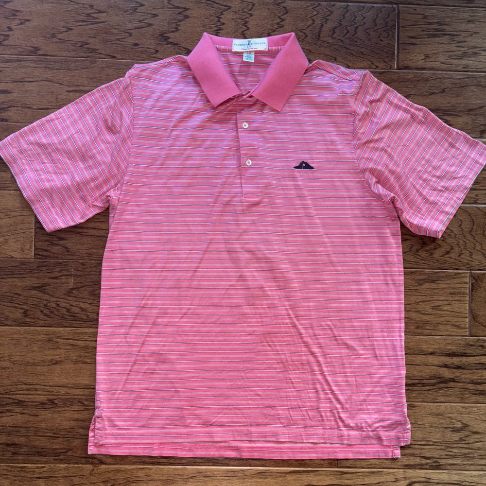 Fairway & Greene Polo Shirt Mens Pink Striped Short Sleeve Golf Polo Size Large